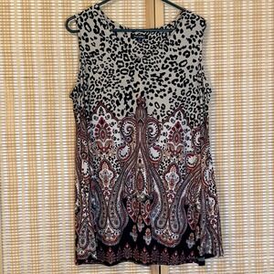 Roz & Ali Womens 1X Tunic Animal Paisley Sleeveless Office Party Resortwear Boho